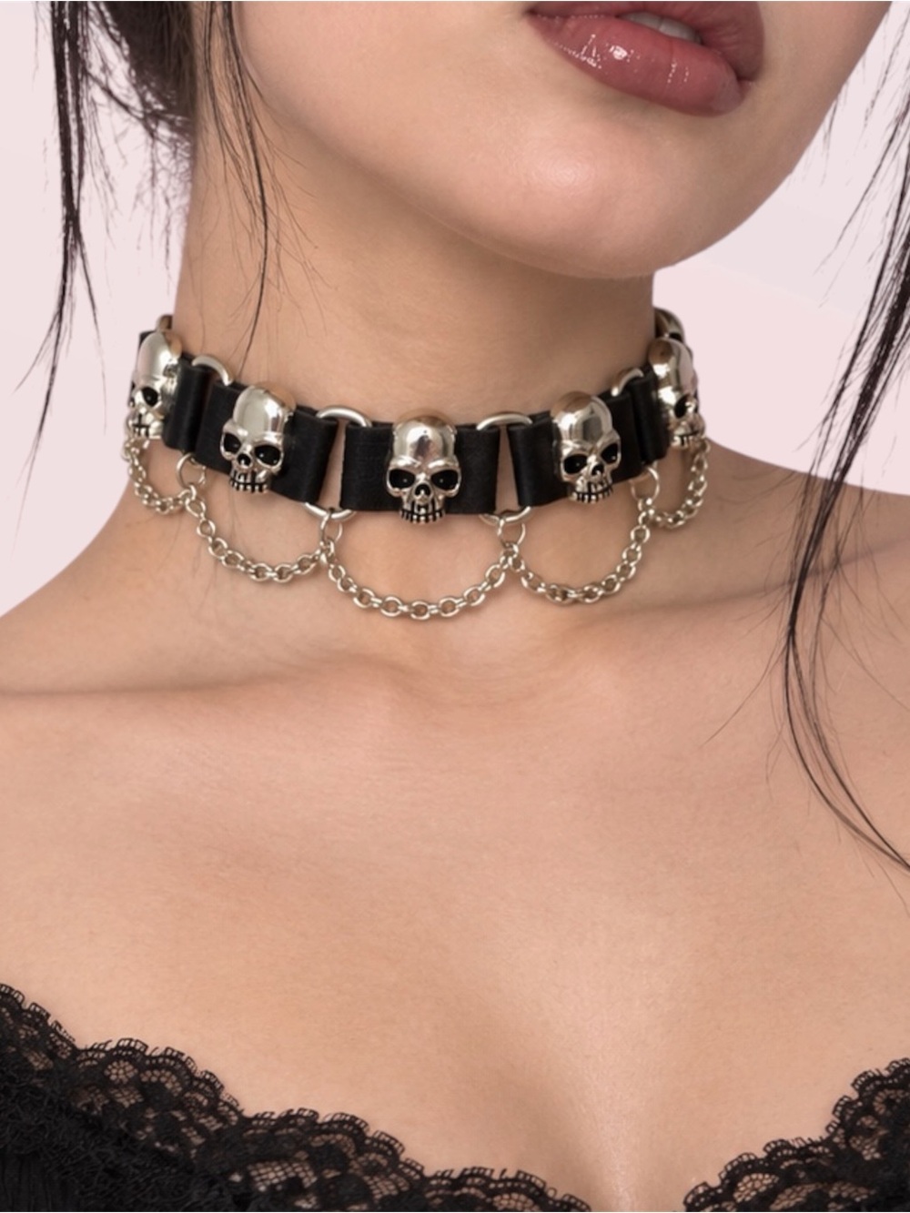 🖤⛓️ Gothic Skull Chain Choker Necklace ☠️✨